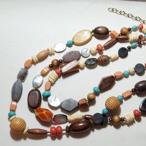 Chico's necklace triple strand mixed media boho costume EUC